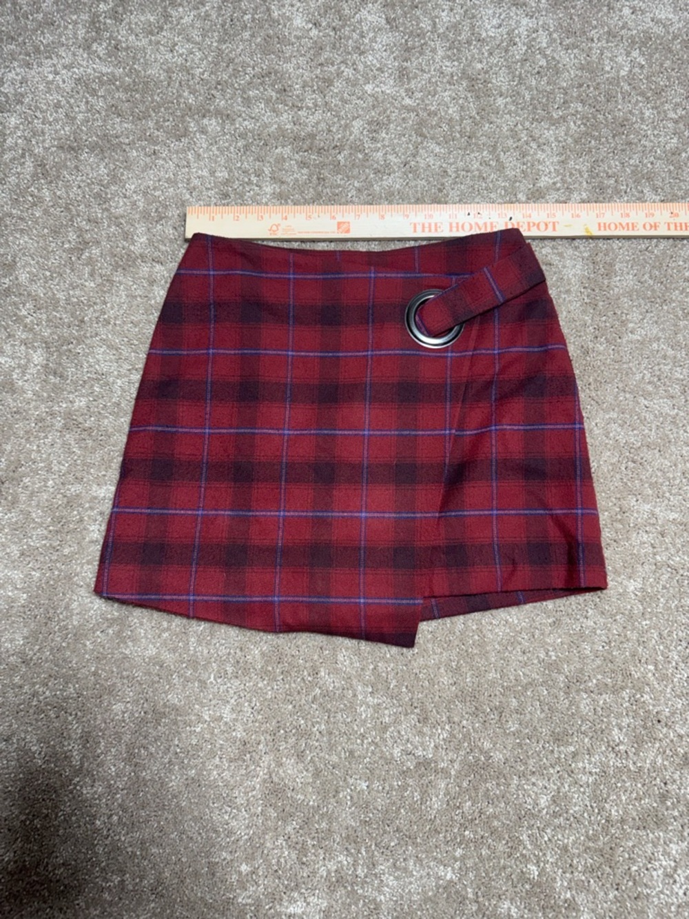 Free people Red Plaid Wrap Skirt with Ring Detail